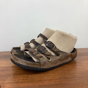 Birkenstock Florida Sandals Womens 39 (7-7.5) Triple Straps Slide Brown Leather